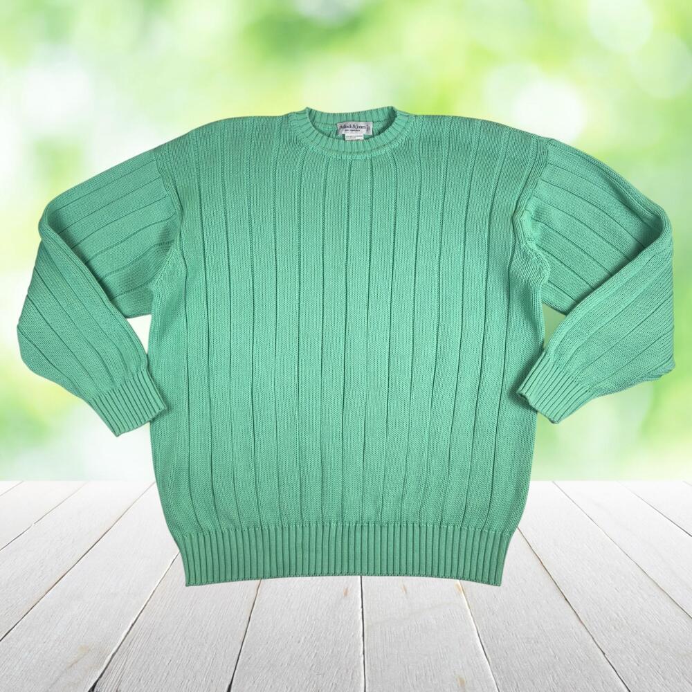 Vtg BULLOCK & JONES Cotton Rib Knit Sweater Made In Italy Green Crewneck Men 2XL